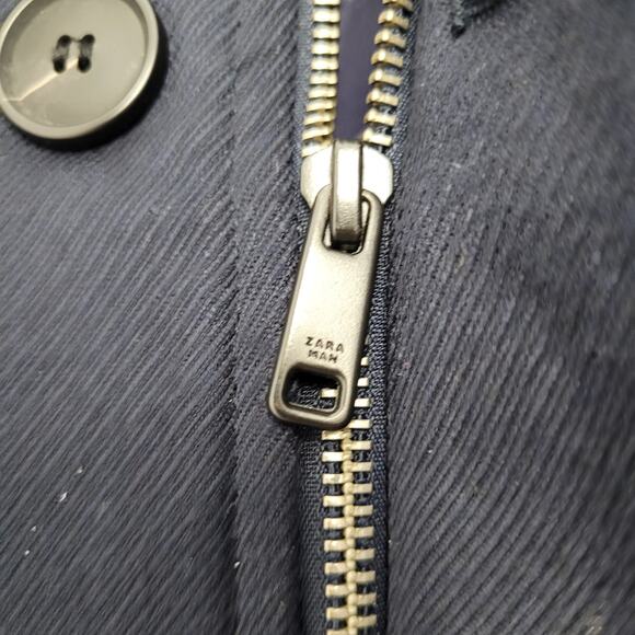 Zara Man navy blue tailored pea coat trench jacket full zip high collar - Picture 8 of 15